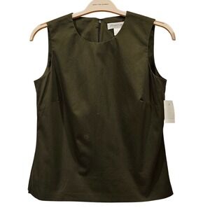 Brooks Brothers Womens Sleeveless Top Olive Green Cotton Size 8 Career